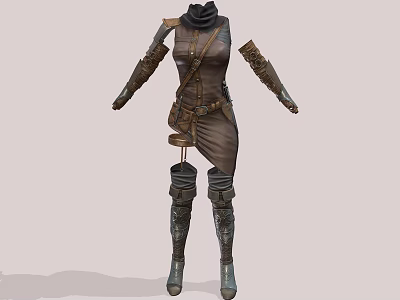 Functional Clothing Set With Leather Sleeves Utility Belt And Knee High Boots 3d model