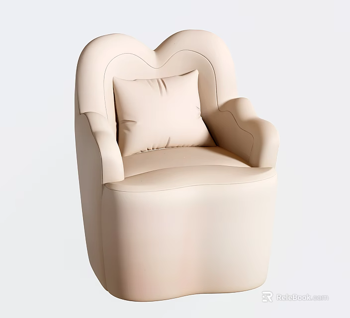 Beige Single Sofa With Heart Shaped Backrest Armrests And Comfortable Cushion Design 3d model 