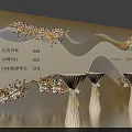 Modern Tea Break Area With Wavy Backdrop And Floral Decorations On High Tables