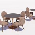 Elegant Round Dining Table Set With Upholstered Chairs And Metal Legs 3d model