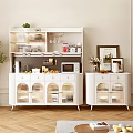 White Sideboard With Glass Doors And Shelf For Kitchen Supplies And Decorations