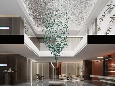 Luxury Modern Hotel Lobby Interior With Grand Chandelier Seating Area And Marble Floor 3d model