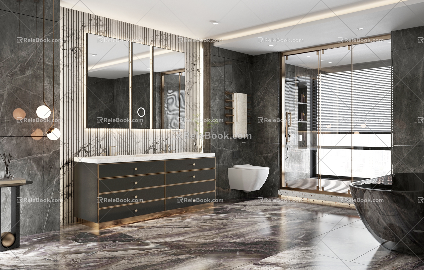 Shower Room Bathroom Cabinet Toilet Niche Acrylic Bathtub Modern Light Luxury 3d model