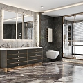 Shower Room Bathroom Cabinet Toilet Niche Acrylic Bathtub Modern Light Luxury 3d model