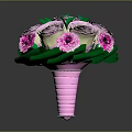 Pink And White Roses With Pink Dahlias And Green Leaves In Pink Vase