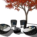 Outdoor Sofa Set With Black Hollow Design Cushions And Red Leaf Garden Trees