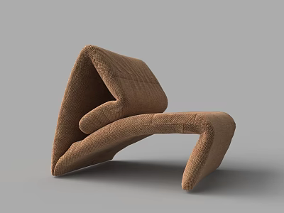 Modern Brown Leisure Chair With Unique Curved Design And Woven Fabric 3d model