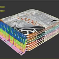 Stacked Gray White Furniture Blankets With Orange Tassels And Abstract Patterns