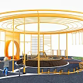 Yellow Circular Outdoor Play Equipment With Swings Climbing Frames And Kids Playground Area