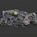 Medieval Style Decorative Castle Ornament Set With Ruined Walls Green Plants And Stone Base
