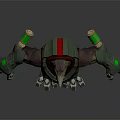 Game Movie Character With Green Armor Red Accents Mechanical Arms And Clawed Hands