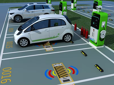Industrial Charging Stations For Electric Vehicles In Parking Lot With Safety Gear 3d model