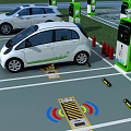 Industrial Charging Stations For Electric Vehicles In Parking Lot With Safety Gear