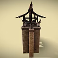 Traditional Chinese Entrance Gate With Classic Roof Tiles And Stone Walls Lattice Windows