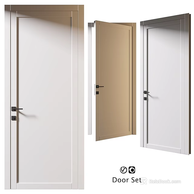 Modern Sliding Doors In White And Beige With Sleek Design For Home Interior 3d model 
