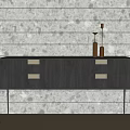 Black Entryway Console Table with Gold Handles and Metal Legs Against Gray Terrazzo Wall
