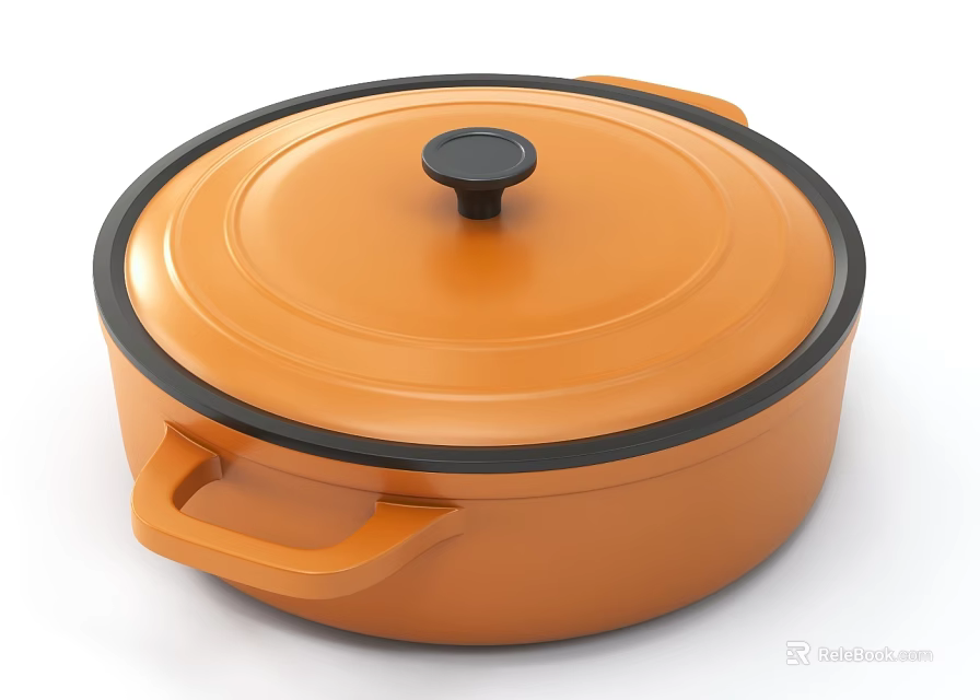 Stylish Orange Cooking Pot With Lid Black Rim And Handles 3d model 