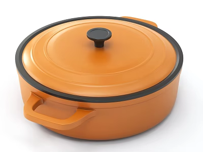 Stylish Orange Cooking Pot With Lid Black Rim And Handles 3d model