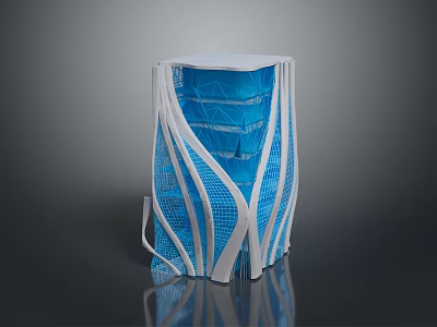 Unique Modern Architectural Structure With White Frame Blue Interior Layers Curved Grid Design 3d model