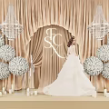 Wedding Photo Spot With Beige Curtains Arch ESC Crystal Chandeliers White Flower Balls And Candles