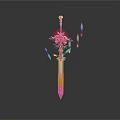 Decorative Fantasy Sword With Floral Top Glowing Shards And Gradient Blade