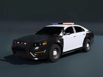 Black And White Police Car With Blue Red Lights On Top And Sedan Design 3d model