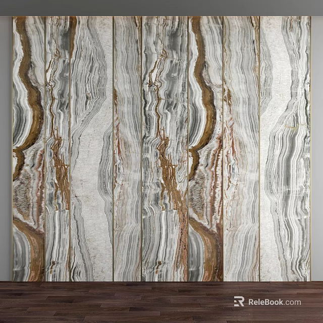 Natural Marble Texture Decorative Wall Panel With Gray White Brown Stripes 3d model 
