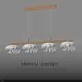 Medieval Droplight Fixture Featuring Wooden Suspension Bar And White Petal Lampshades