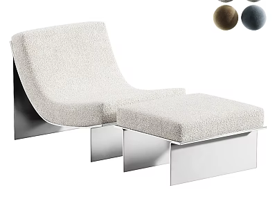 Sleek Modern Lounge Chair With Beige Fabric Metal Frame Ottoman And Color Options 3d model