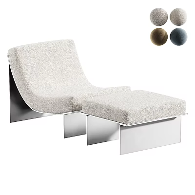 Sleek Modern Lounge Chair With Beige Fabric Metal Frame Ottoman And Color Options 3d model
