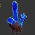 Blue Crystal Cluster With Red Rock Base And Glowing Blue Edges 3d model