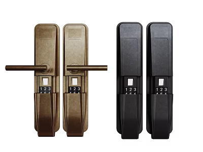 Smart Lock Door Handles in Golden and Black Modern Design for Home Security Use 3d model
