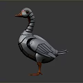 Detailed Metallic Robotic Goose With Red Eyes And Orange Feet