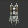 Futuristic Sci-Fi Spaceship with Metallic Exterior and Colorful Modular Sections and Glowing Blue Accent Parts