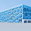 Unique Modern Building Exterior With Blue Hexagonal Glass Panel Design 3d model