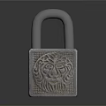 Silver Metal Padlock With Intricate Lion Head Engraving And Dark Background Reflection
