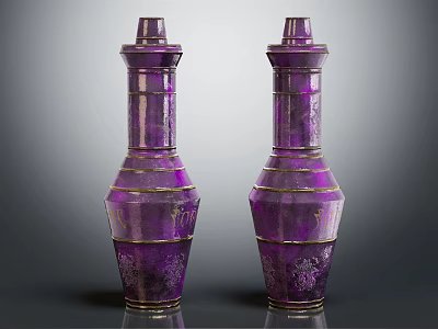 Two Ornate Purple Vases With Gold Accents And Intricate Traditional Patterns 3d model