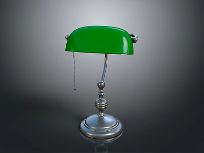 Classic Table Lamp With Green Lampshade Silver Stand Base And Hanging Chain 3d model