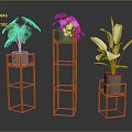 Stylish Copper Metal Plant Stands With Green Leafy Plants For Garden Decor
