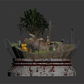 Commercial Equipment Miniature Scene With Windmill Street Lamp Green Tree And Small Structures