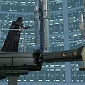 Sci Fi Movie Characters Darth Vader And Luke Skywalker In Futuristic Control Room