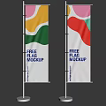Free Flag Mockup With Colorful Abstract Patterns On Standing Poles 3d model