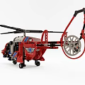 Red Lego Helicopter Model With Blue White Stripes Black Rotor And Wheels