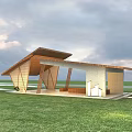 Modern Architectural Post Station With Wooden Roof And Open Pavilion Design
