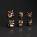 Six Cute Owl Figurines with Different Poses Decorative Heads and Expressions
