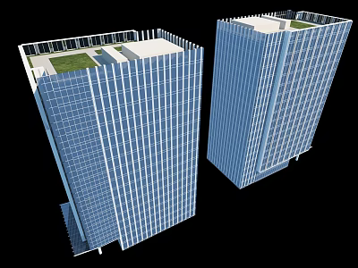 Two Modern Office Buildings With Glass Curtain Walls And Roof Garden Areas 3d model