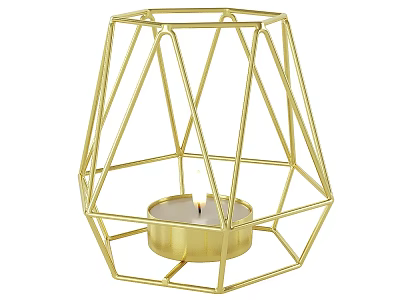 Gold Geometric Frame Candle Lamp With Lit Candle Inside Modern Home Decorative Design 3d model