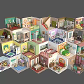 Cartoon Style Multi Level House Scene With Colorful Rooms Furniture And Playful Elements