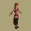3D Model Character With Cat Ears Wearing Pink Top And Dark Pants 3d model