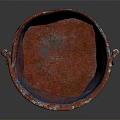 Industrial Equipment Metal Bucket With Red And Blue Rustic Textured Surface And Handle